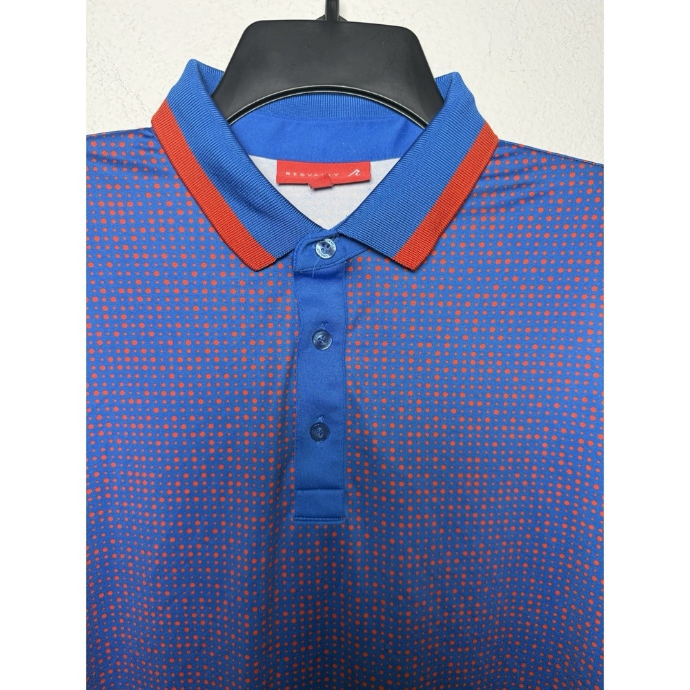 Redvanly Golf Polo Shirt Men's Med Blue Red Dots Geometric Performance Stretch‎ - Picture 2 of 10